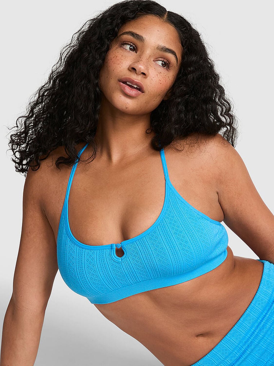 pink Pink AnyWear Low-Scoop Racerback Bra Capri Blue 1 of 3 
