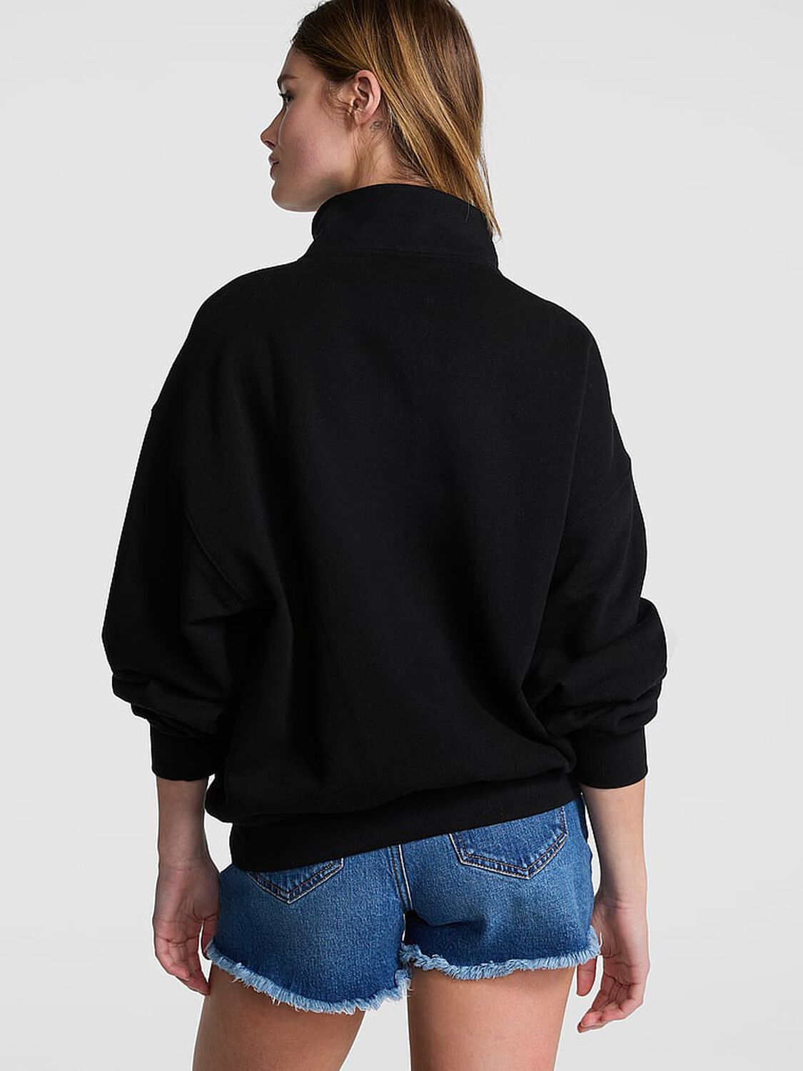 vs Pink Ivy Fleece Quarter-Zip Sweatshirt Pure Black 1 of 3 