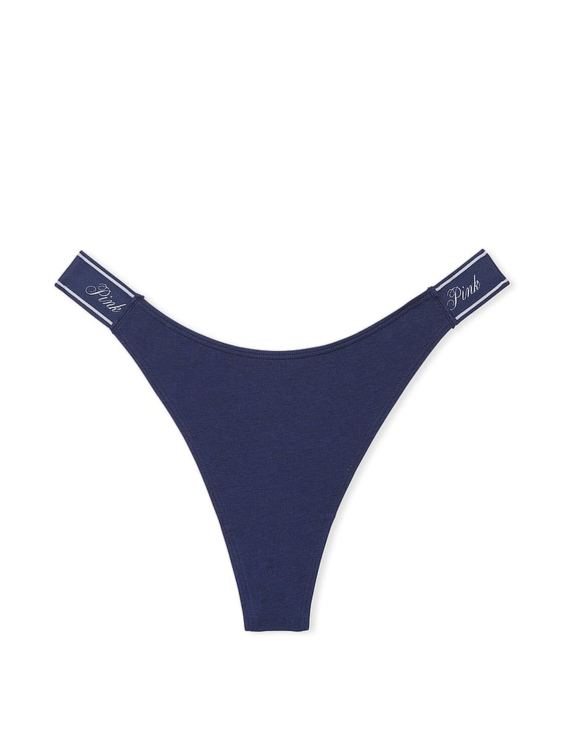 vs Pink Logo Cotton Shine High-Leg Thong Panty Midnight Navy 3 of 3 