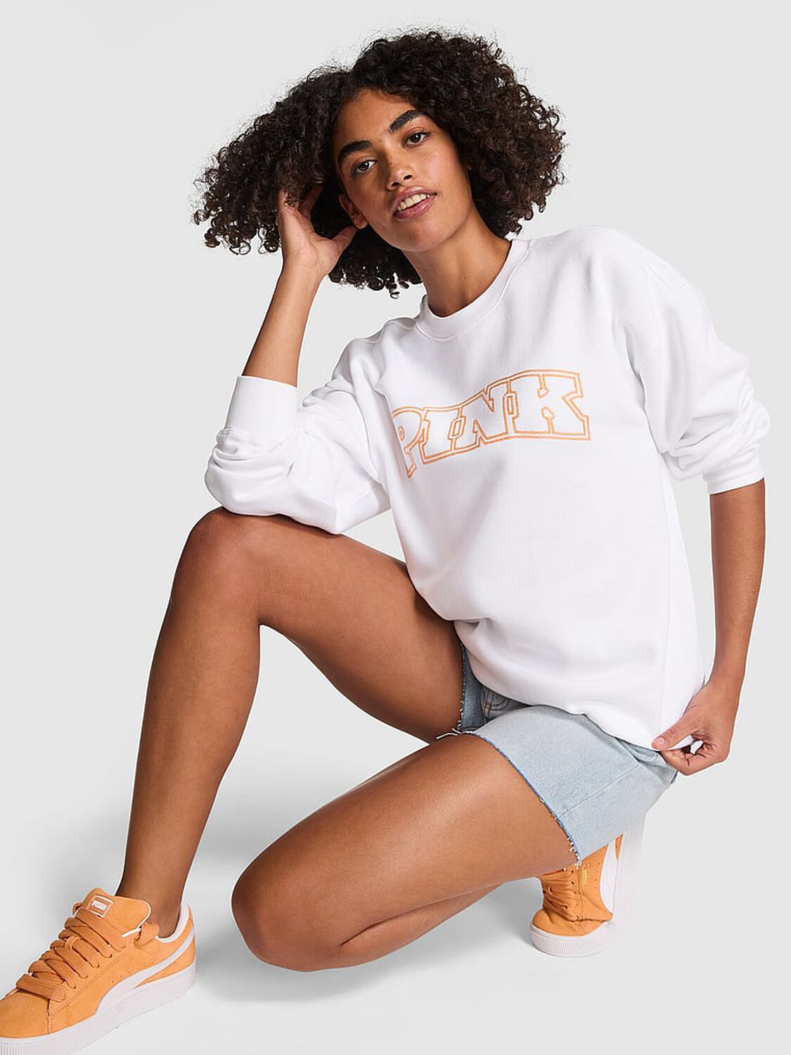 vs Pink Ivy Fleece Oversized Crew Sweatshirt Vs White 1 of 3 