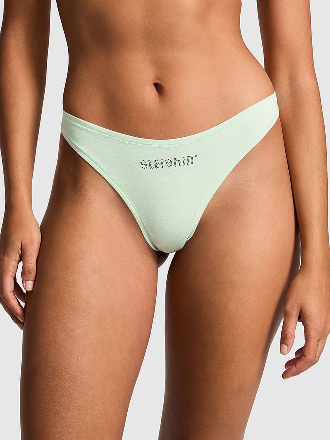 vs Pink Cotton High-Leg Thong Panty Mint W Ski Graphic 1 of 3 