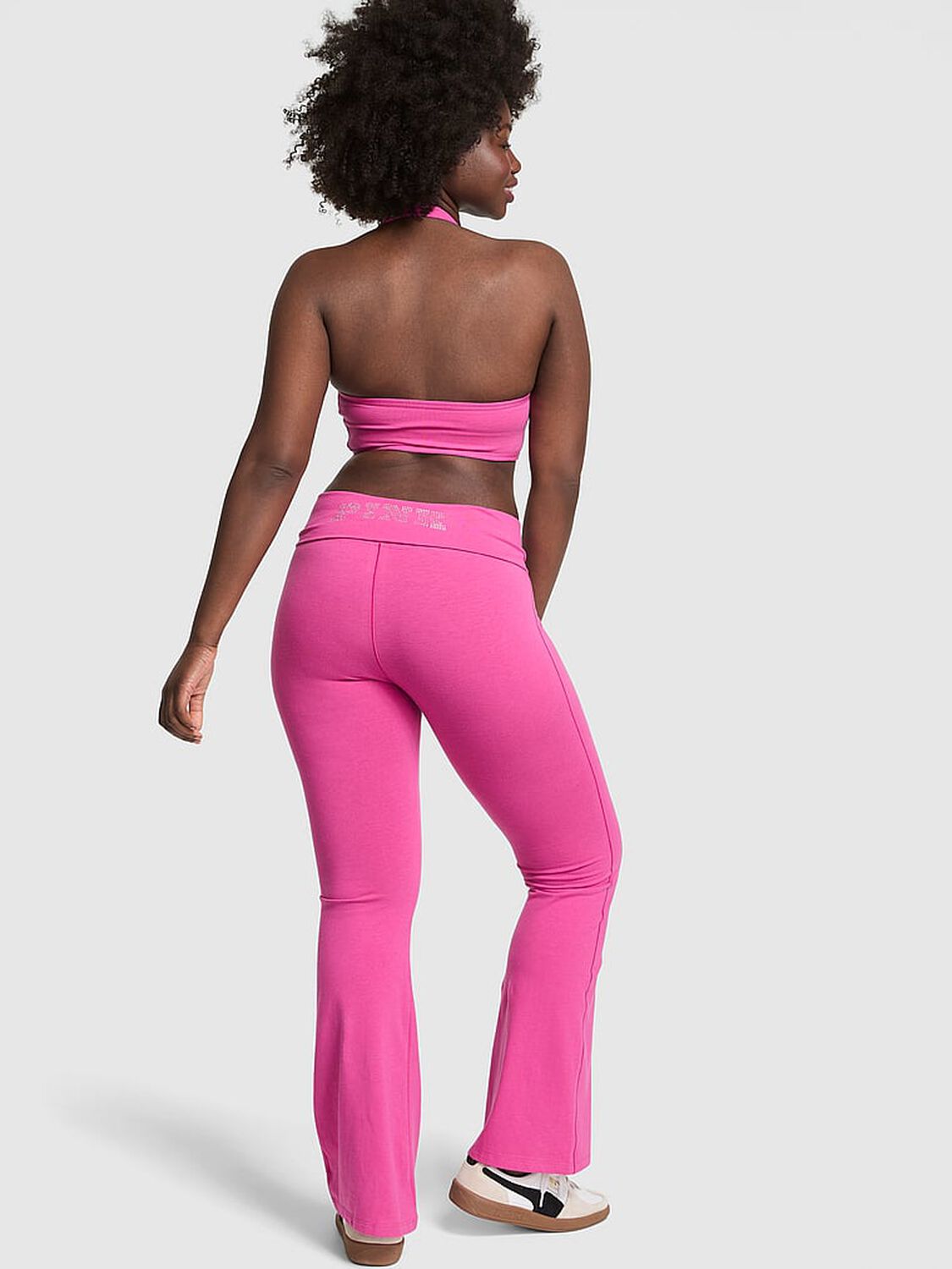 vs Pink All-Day Cotton Foldover Flare Leggings Pink Fire Shine 2 of 3 