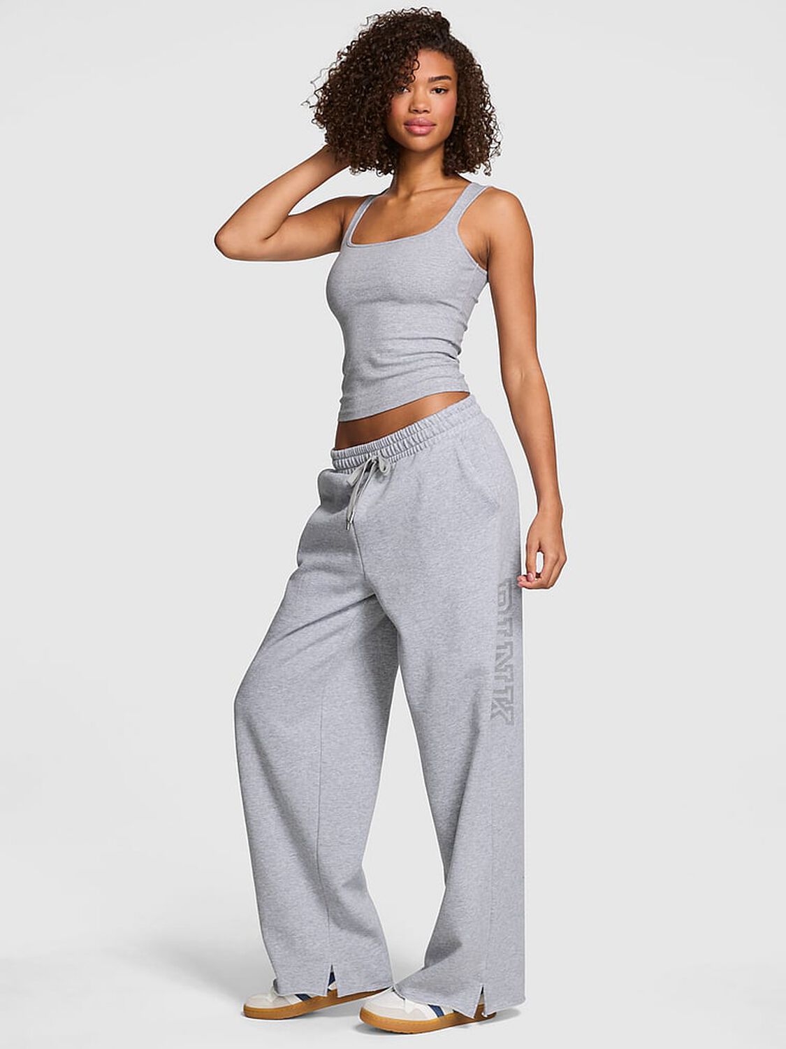 vs Pink Campus Fleece&trade; Wide-Leg Split-Hem Sweatpants Medium Heather Grey Spring 1 of 4 
