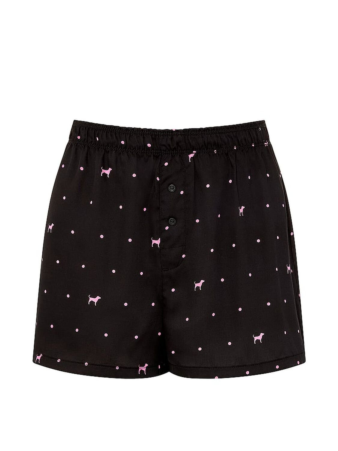 vs Pink Silky Sleep Boxy Pajama Shorts Black With Pink Dot & Dog 3 of 3 