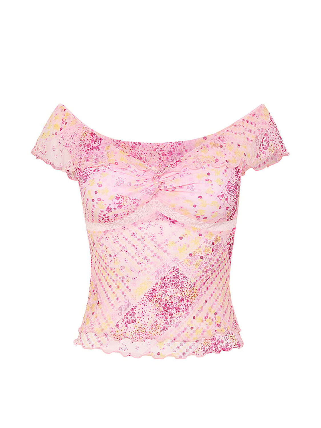 vs Pink Off-The-Shoulder Ruffle Top Pink Tulip Floral 3 of 3 