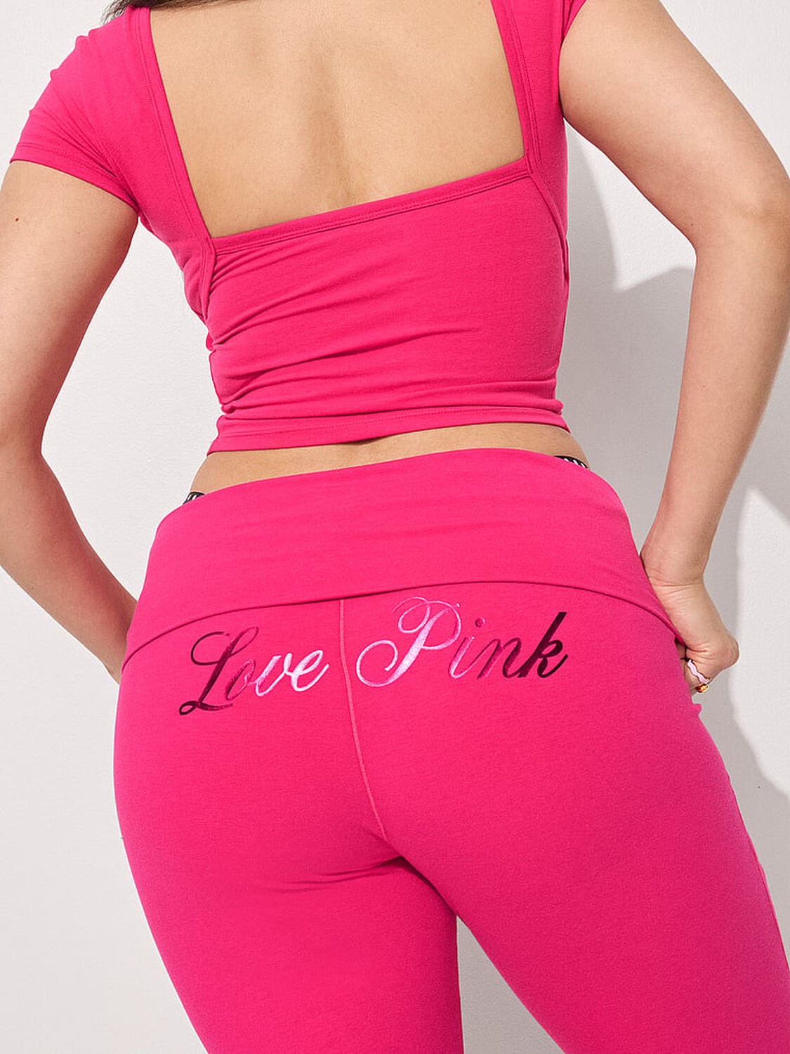 vs Pink All-Day Cotton&trade; Foldover Flare Leggings Hot Stuff 4 of 4 