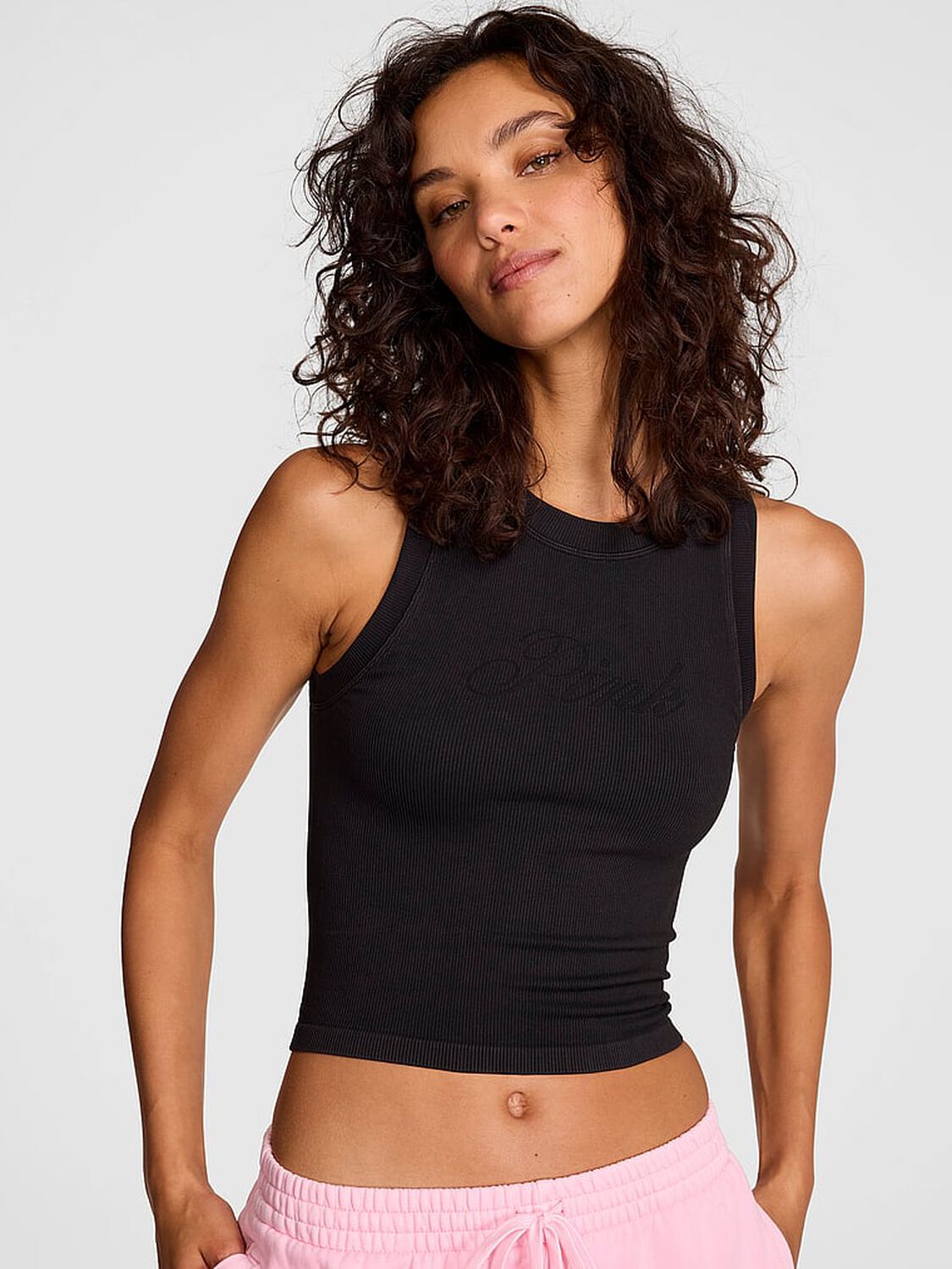 vs Pink Soft Seamless High-Neck Cropped Tank Logo Pure Black 1 of 3 
