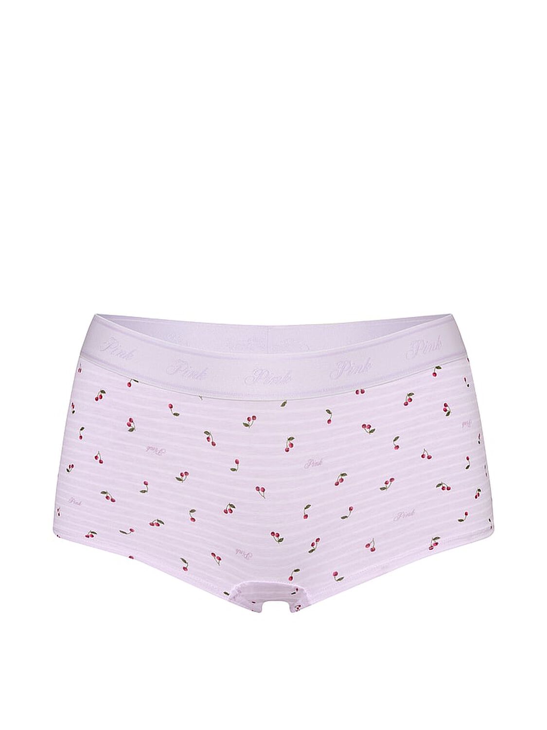vs Pink Logo Cotton Boyshort Panty Purple Whisper Stripe Cherry Print 3 of 3 