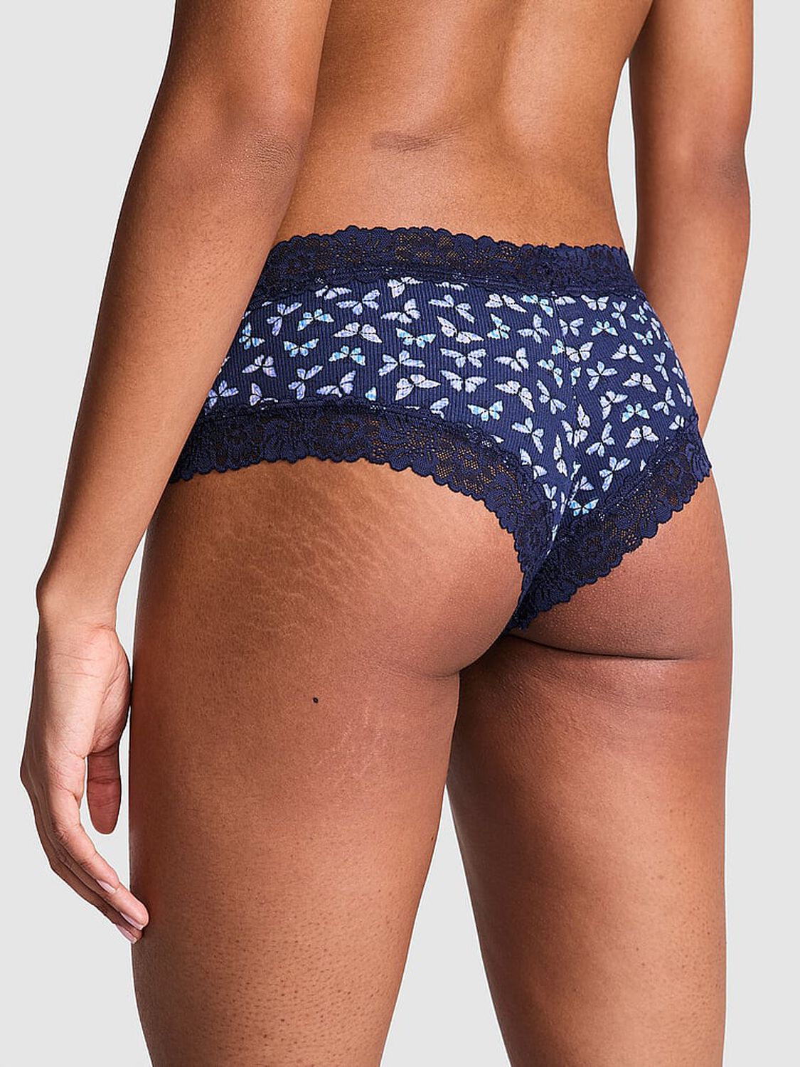 vs Pink Wink Lace-Trim Cheeky Panty Midnight Navy Butterfly Print 2 of 2 