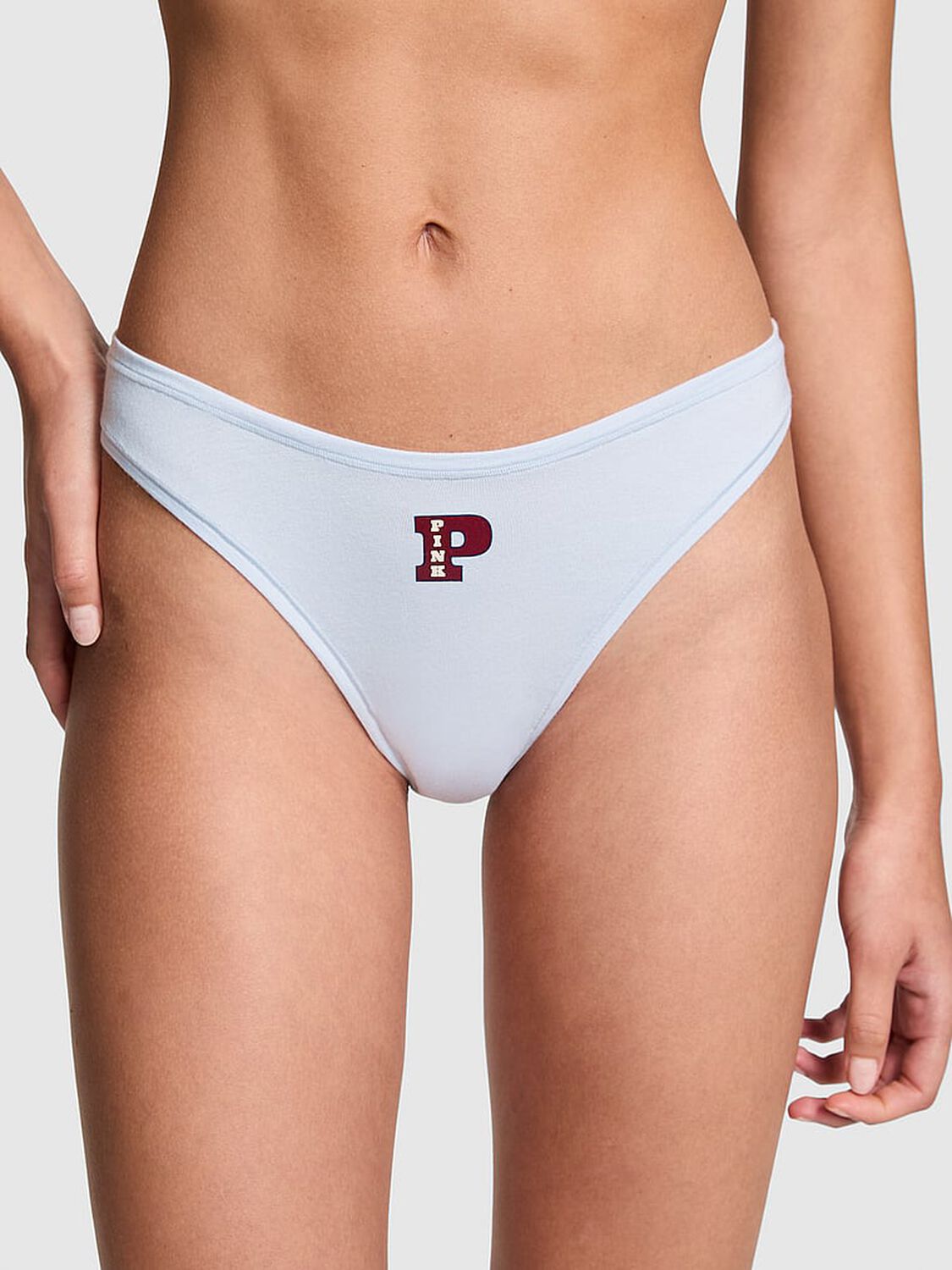 vs Pink Cotton High-Leg Thong Panty Hydrangea Blue W Logo Graphic 1 of 3 