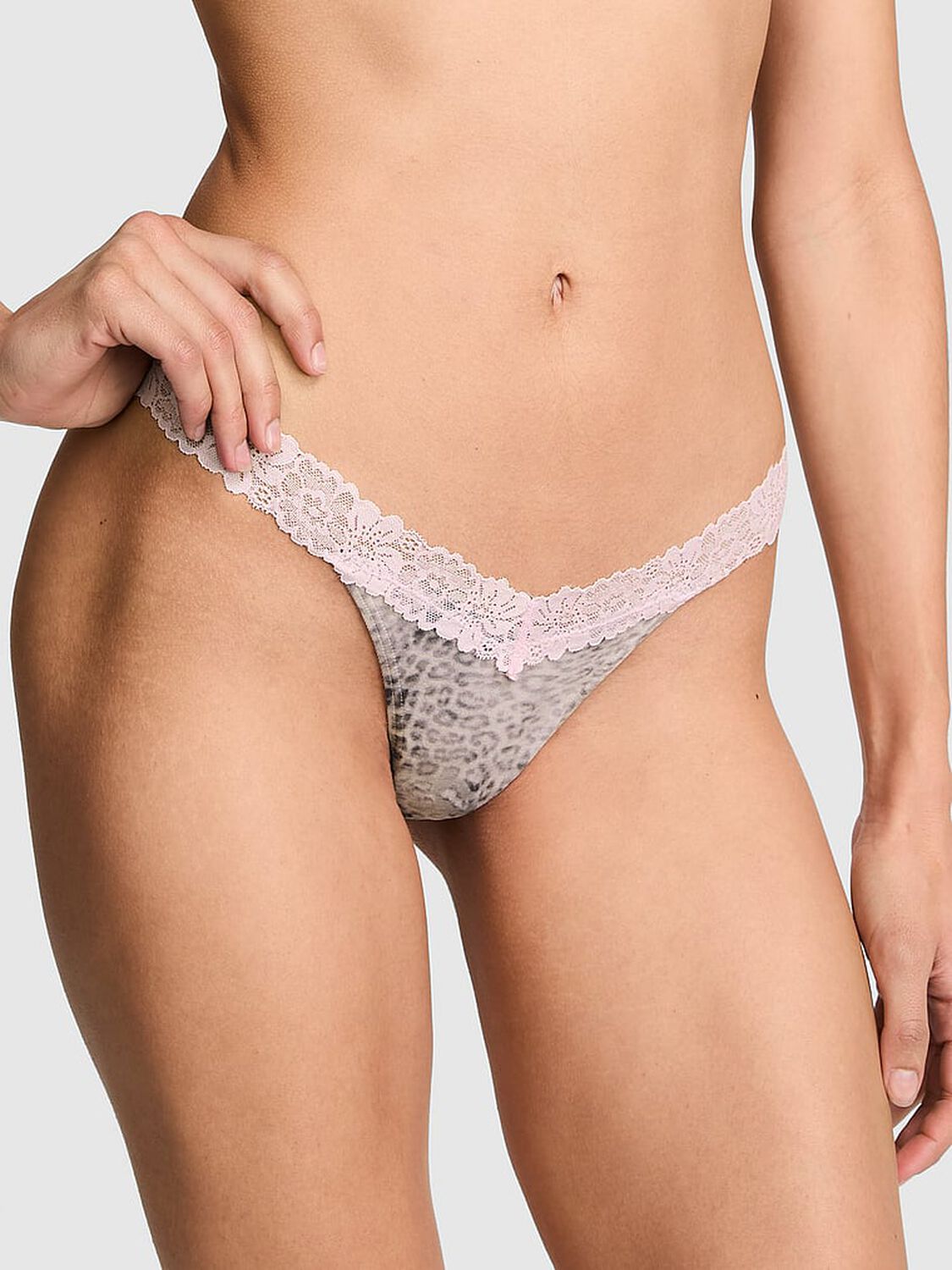 vs Pink Cotton Lace-Trim Thong Panty 1 of 3 