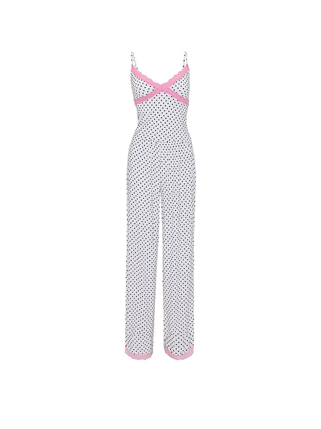 vs Pink Modal Lace-Trim Cami & Pants Pajama Set White With Black Dots 3 of 3 