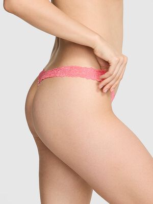 Cotton Lace-Trim Thong Panty