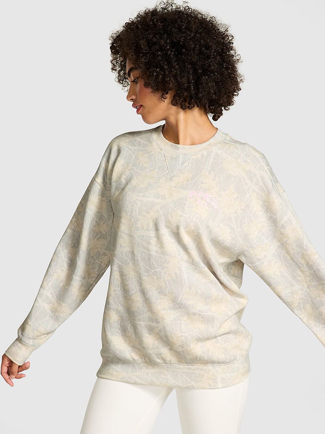 vs Pink Ivy Fleece Oversized Crew Sweatshirt Camo 1 of 3 