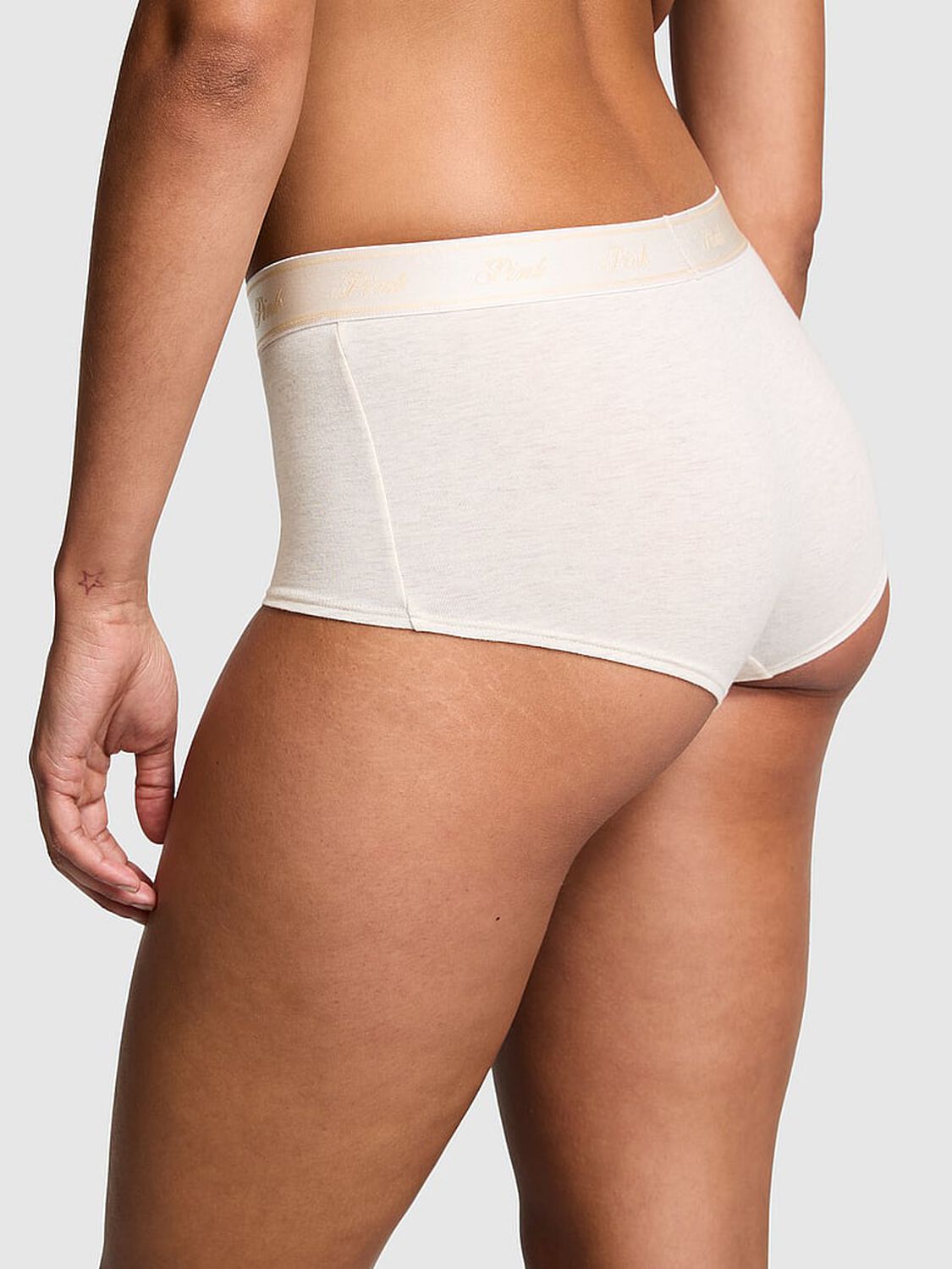 vs Pink Logo Cotton Boyshort Panty Natural Heather 2 of 4 
