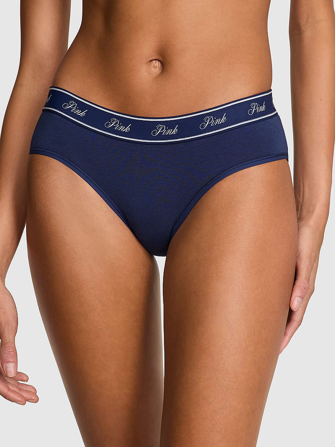 vs Pink Logo Cotton Hiphugger Panty Midnight Navy 1 of 3 