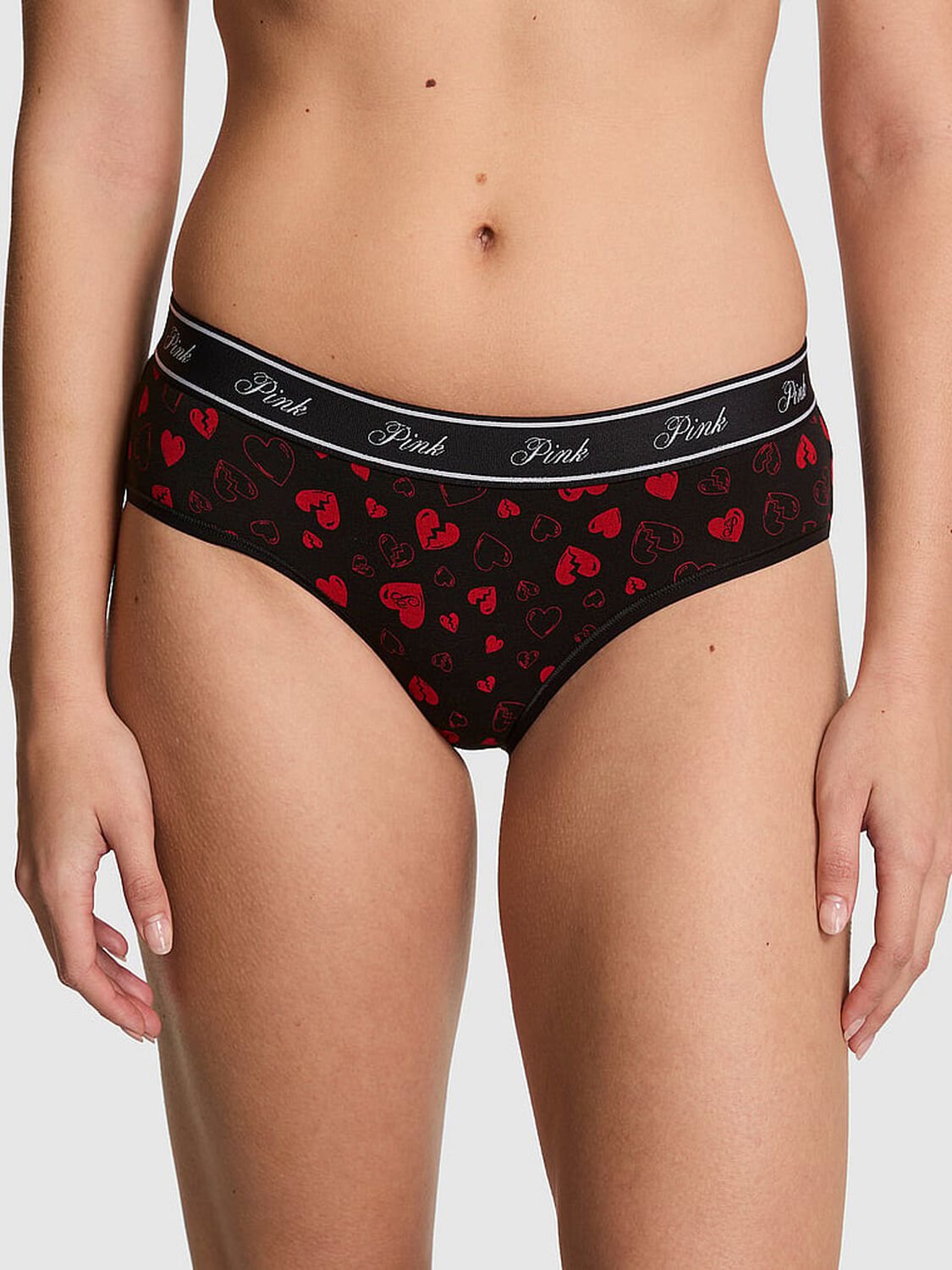 vs Pink Logo Cotton Hiphugger Panty Black Broken Hearts 1 of 4 