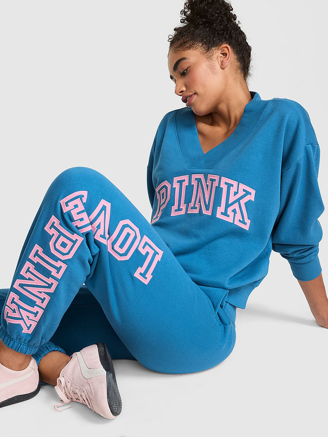 vs Pink Campus Fleece&trade; V-Neck Sweatshirt Varsity Blue 1 of 3 