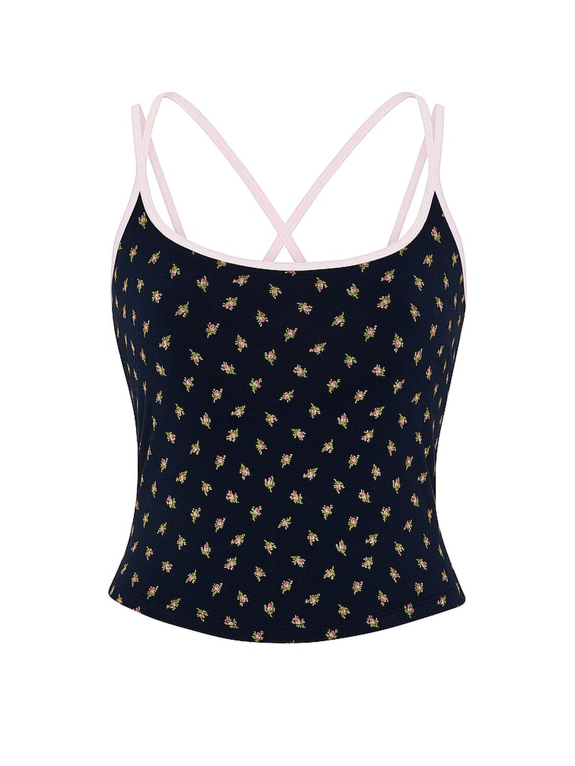 vs Pink All-Day Cotton&trade; Strappy Tank Top Noir Navy Floral 3 of 3 