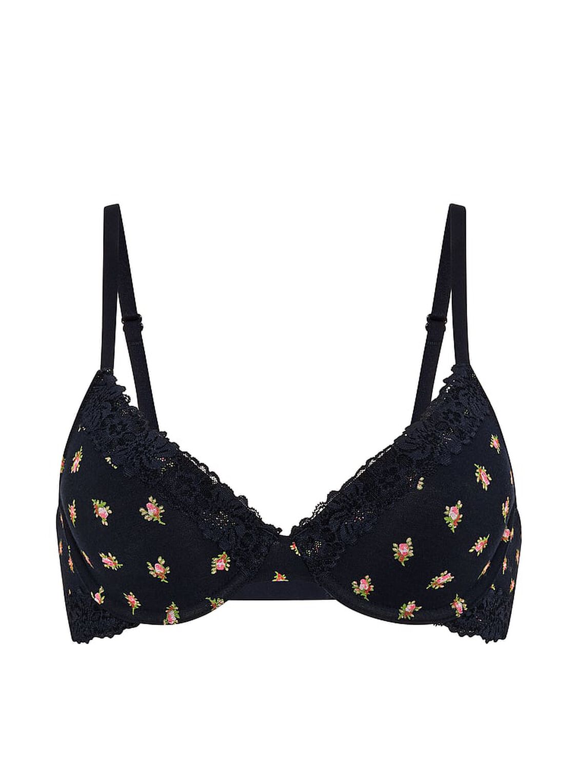 vs Pink Wear Everywhere&trade; Lightly Lined Full Coverage T-Shirt Bra Noir Navy Rose Print 3 of 4 