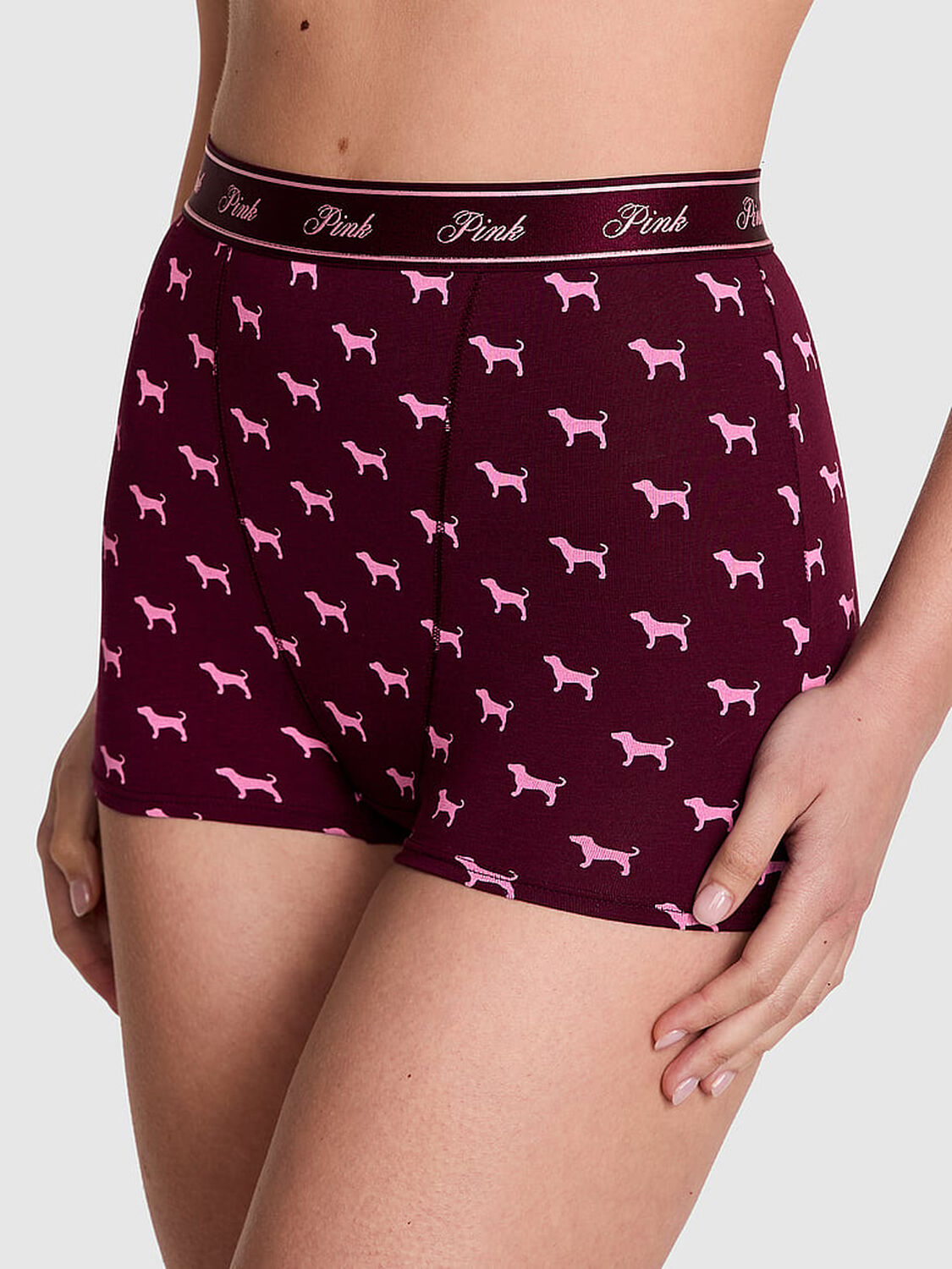 vs Pink Logo Cotton High-Waist Boyshort Panty Wild Rose Dog Print 1 of 3 
