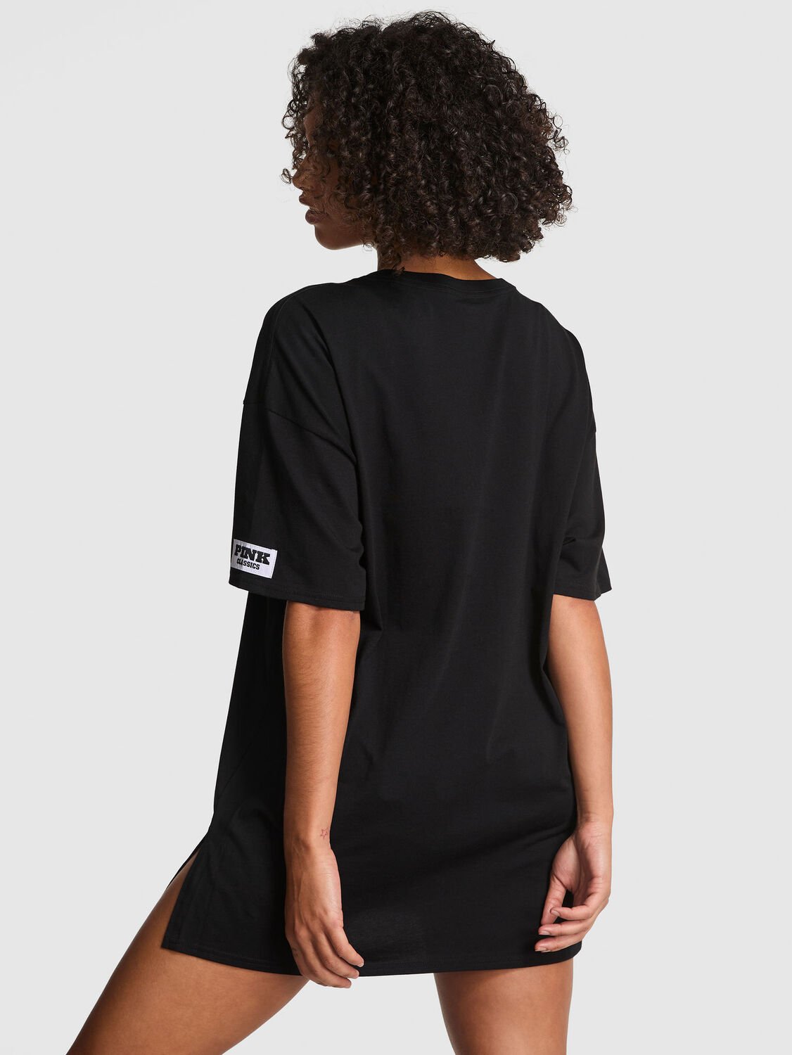 vs Pink Cotton Oversized Side-Slit Sleepshirt Black 2 of 3 