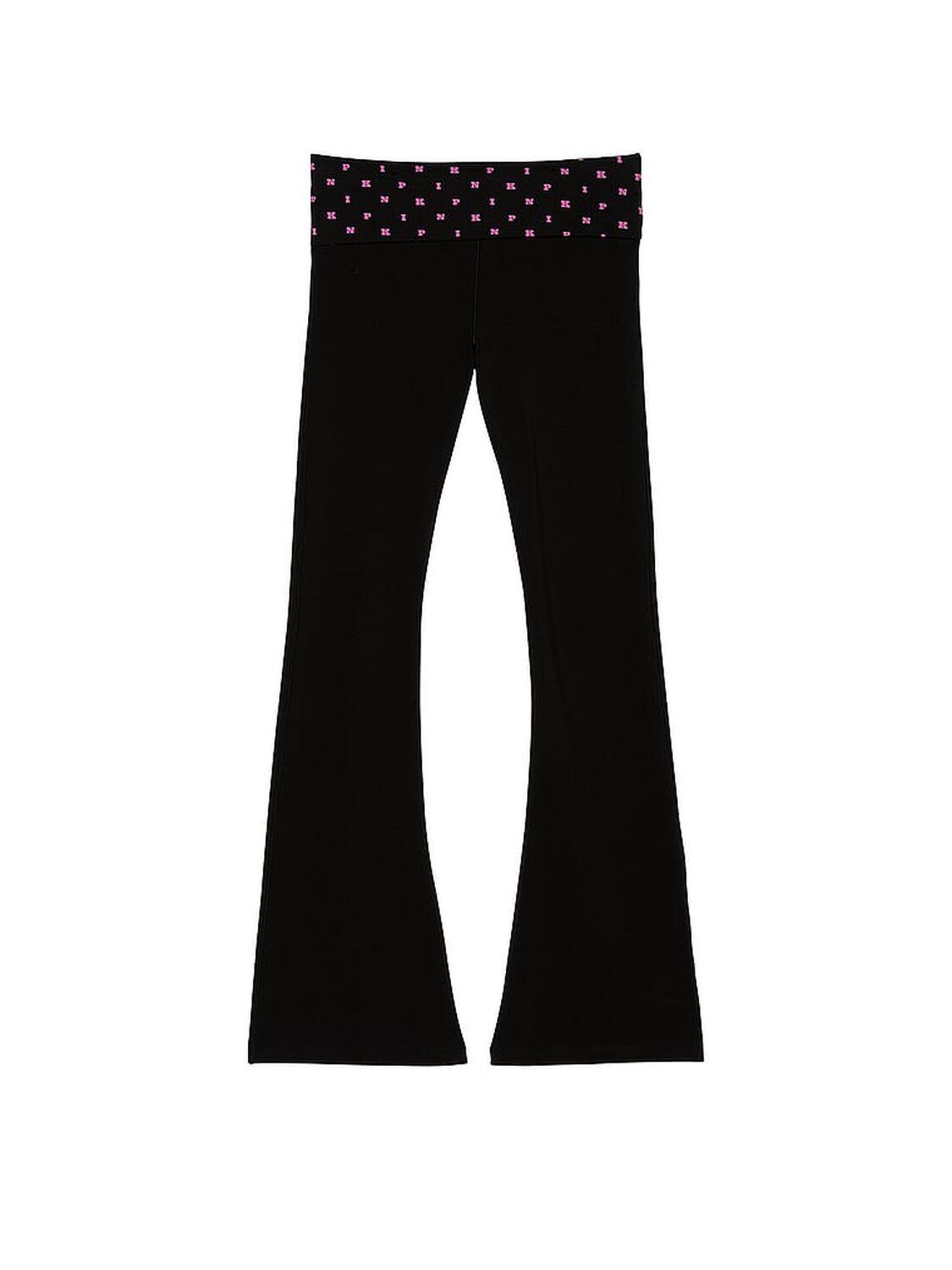 vs Pink All-Day Cotton Foldover Flare Leggings Pure Black Logo 1 of 2 