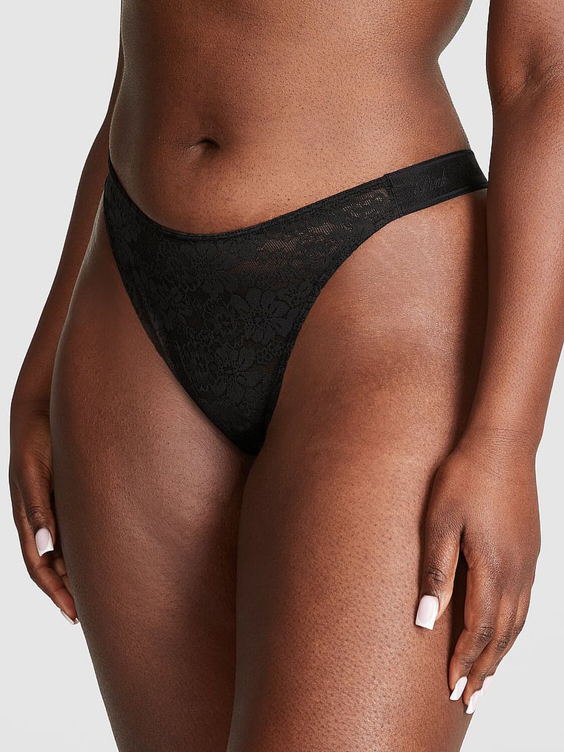 vs Pink Wink Logo High-Leg Thong Panty Pure Black 1 of 3 