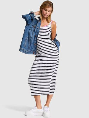 All-Day Soft Rib High-Neck Midi Dress