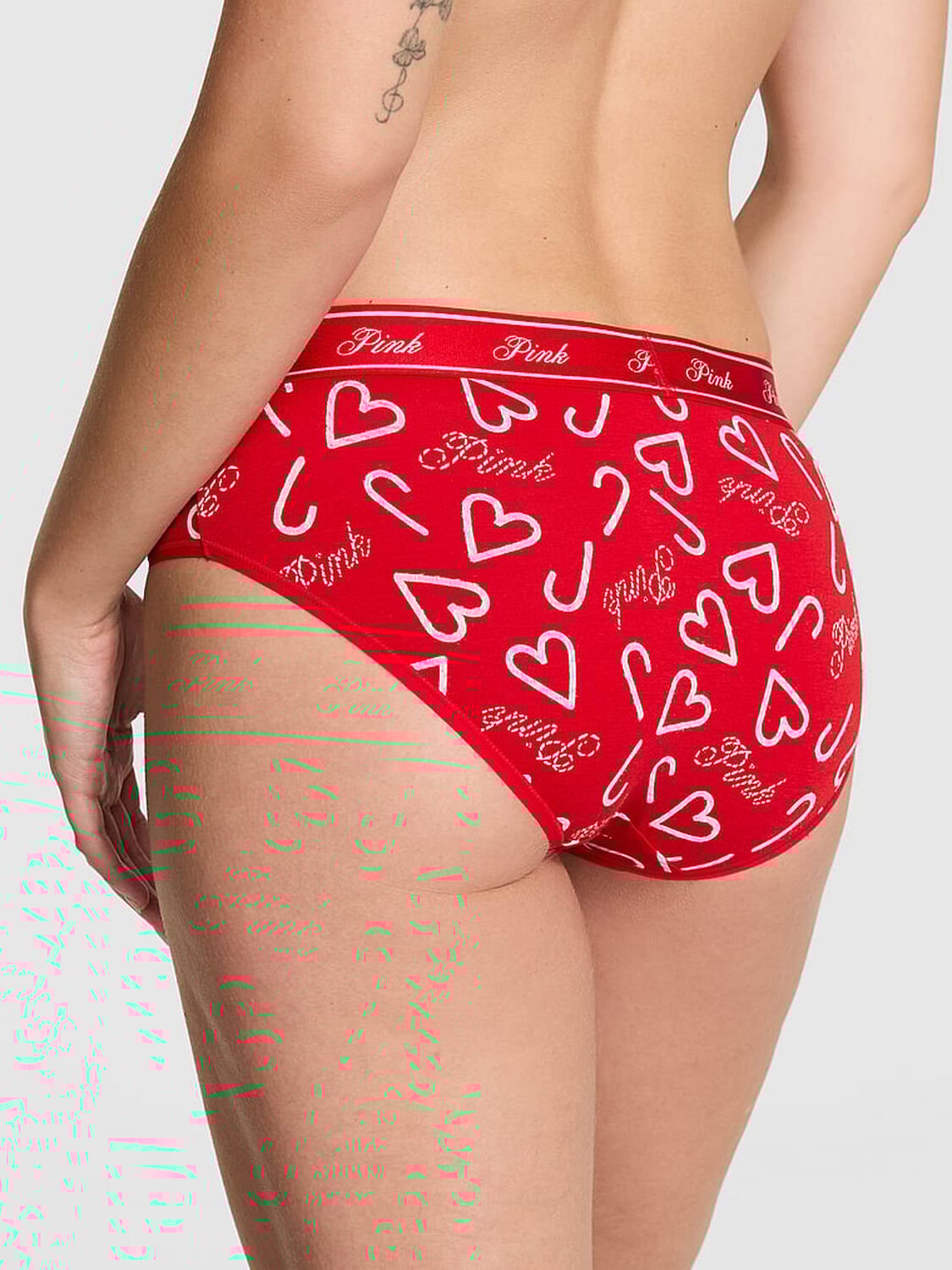 vs Pink Logo Cotton Hiphugger Panty Bright Vermillion Candy Cane Hearts Print 2 of 3 