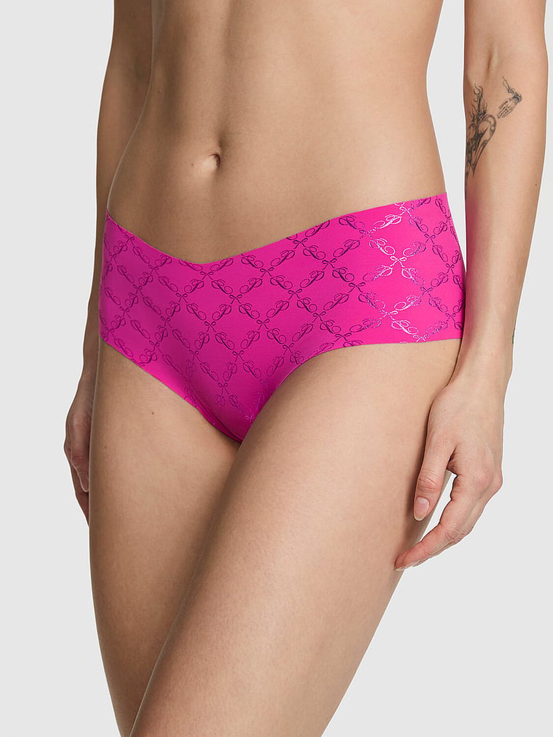 vs Pink No-Show Cheeky Panty Pink Script P Bow 1 of 3 