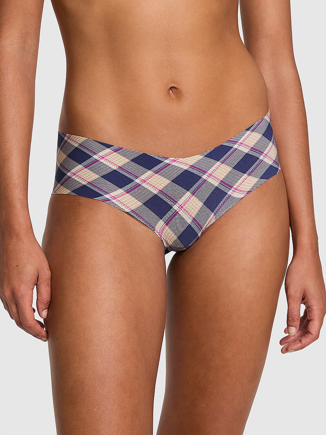 vs Pink No-Show Hiphugger Panty Navy Plaid Print 1 of 3 