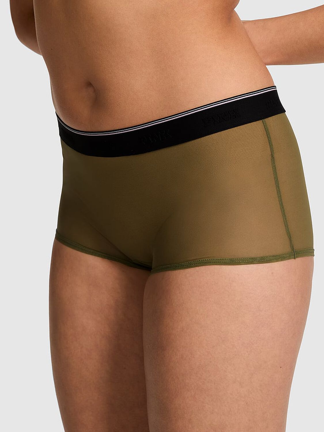 vs Pink Logo Mesh Boyshort Panty Olive Shade 3 of 3 