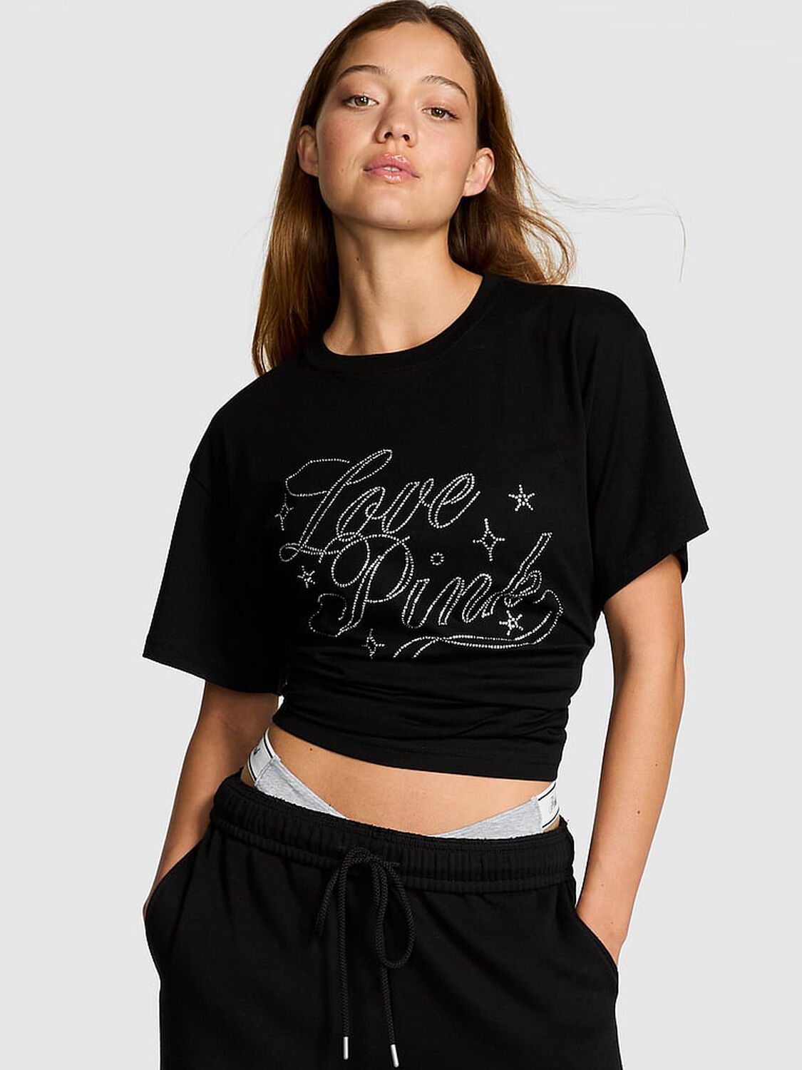 vs Pink Campus Cotton Tee Pure Black Ott Shine 1 of 2 