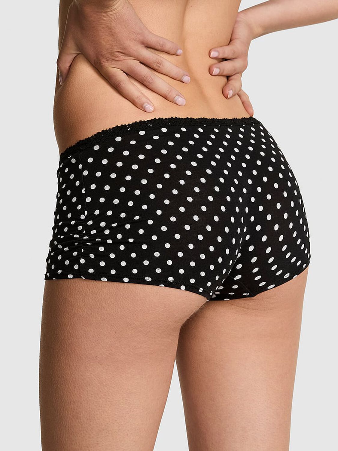 vs Pink Cotton Dorm Boyshort Panty Black White Dot Print 2 of 3 