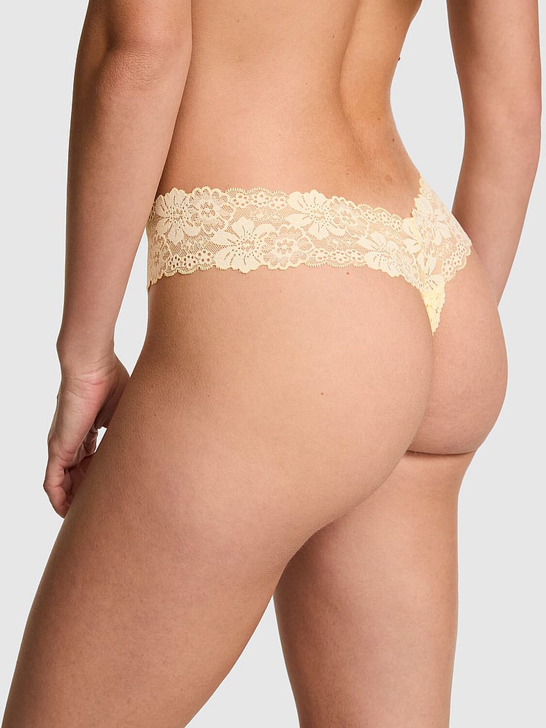 vs Pink PINK Wink&trade; Lace Thong Panty Palest Yellow 2 of 3 