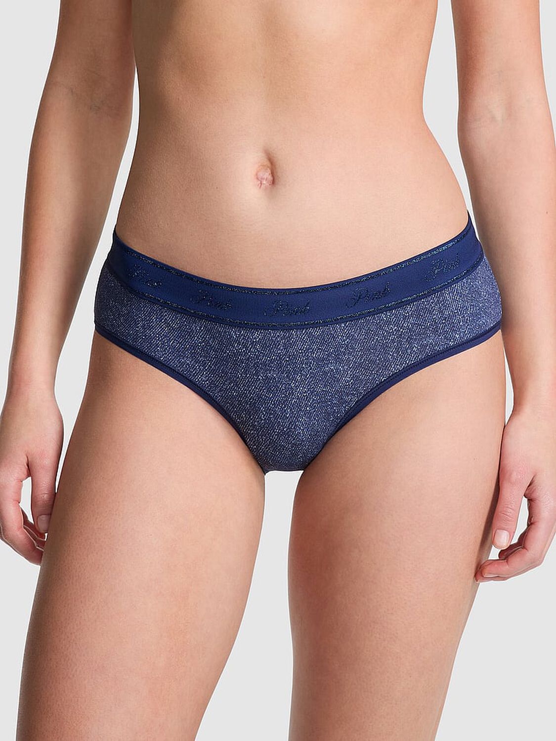 vs Pink Logo Cotton Hiphugger Panty Dark Blue Denim Wash 1 of 3 