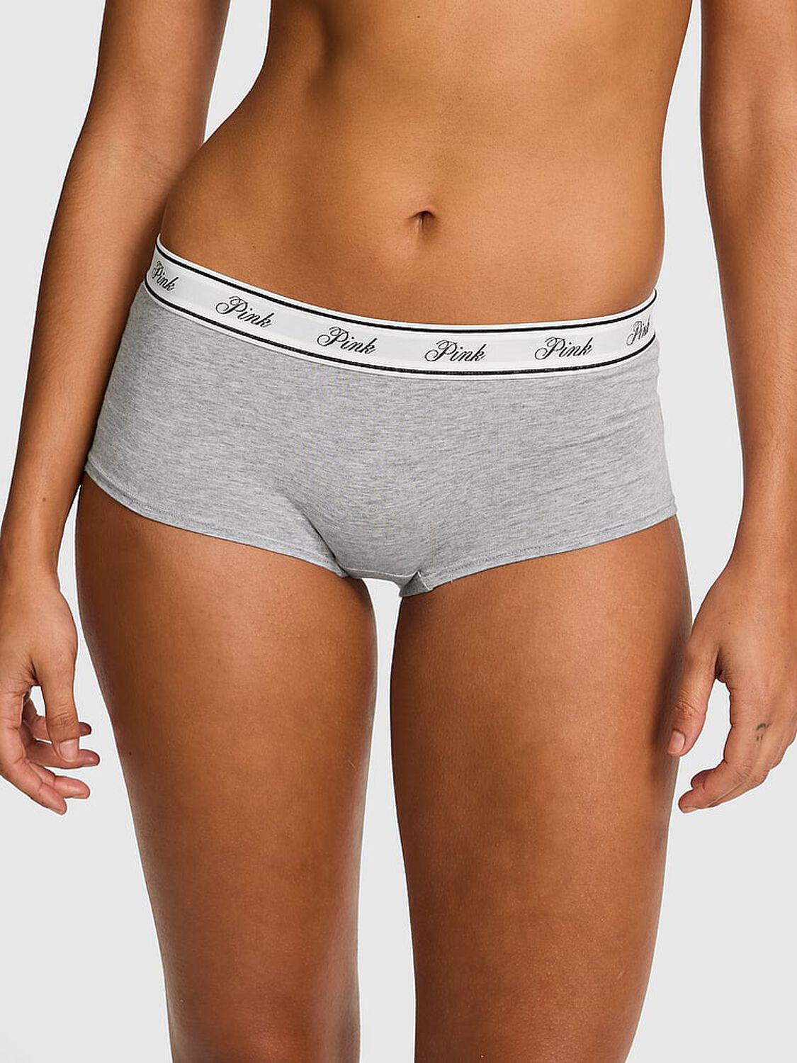 vs Pink Logo Cotton Shine Boyshort Panty Medium Heather Grey 1 of 3 