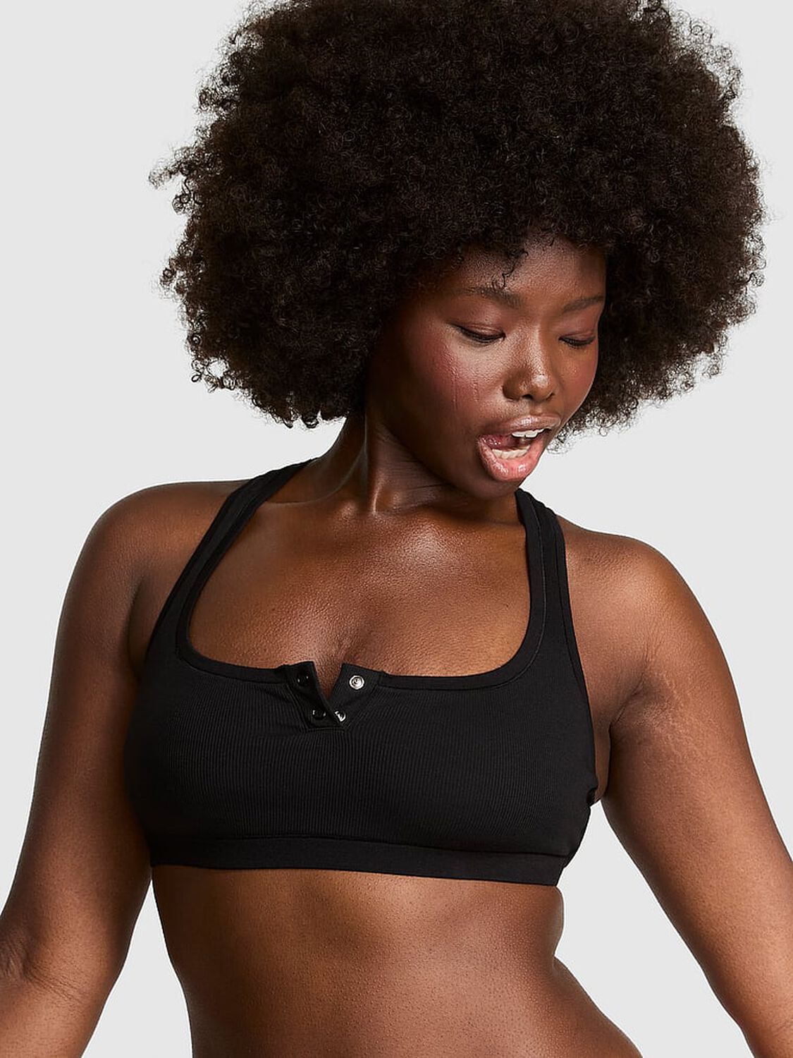 vs Pink Cotton Dorm Unlined Racerback Bralette Black 1 of 3 