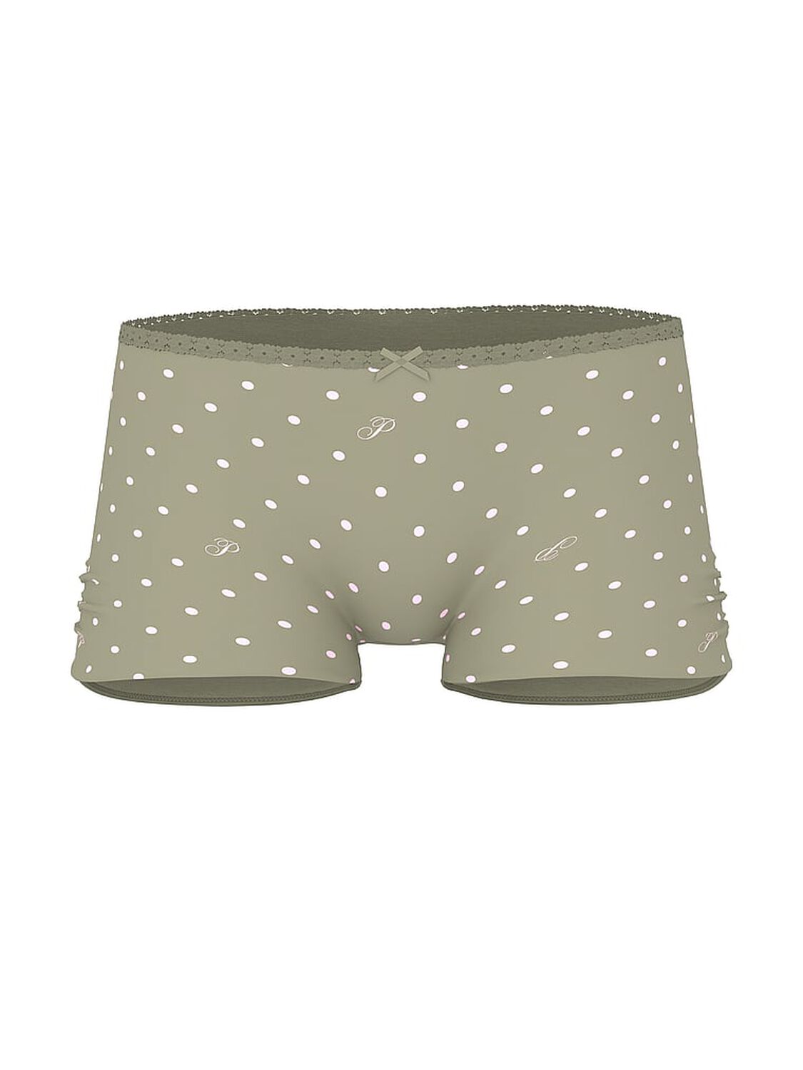 vs Pink Cotton Dorm Boyshort Panty Slate Green Dot "P" 3 of 3 