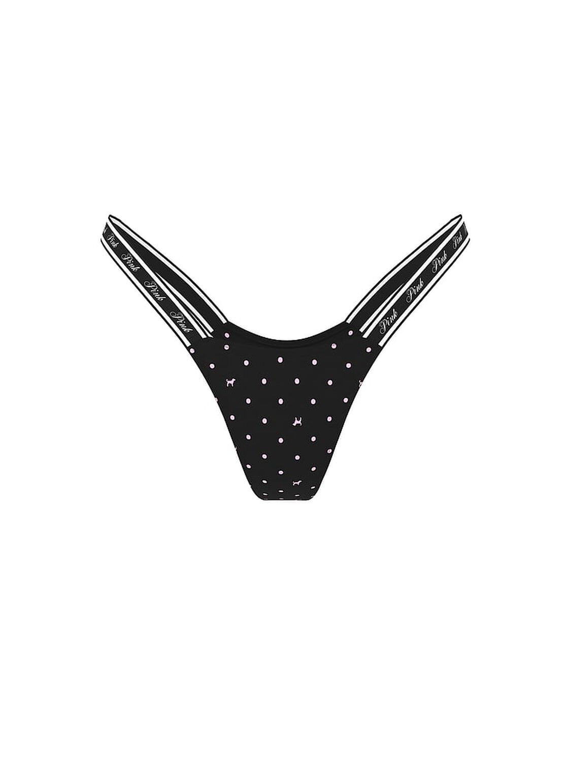 pink Pink Logo Cotton High-Leg Micro Thong Panty Black Dot Dog Print 1 of 1 