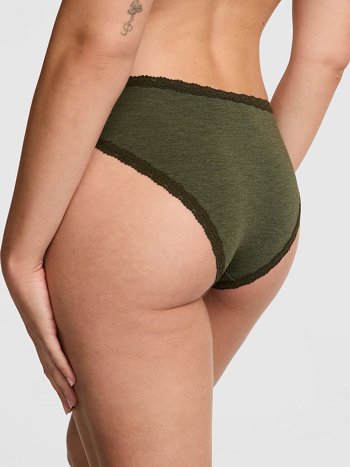 vs Pink Cotton Lace-Trim Low-Rise Cheeky Panty Midnight Forest 2 of 2 