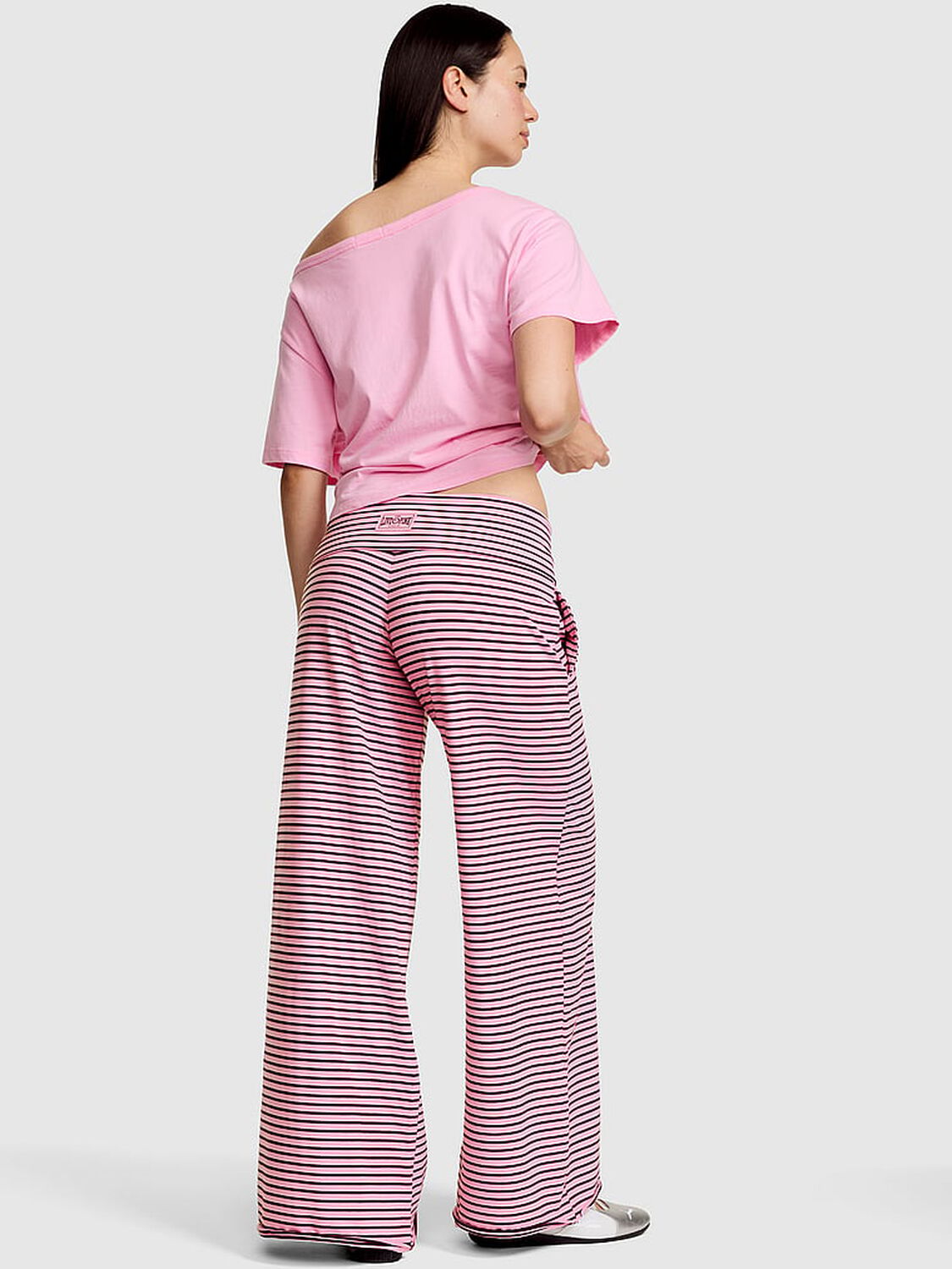 pink Pink All-Day Cotton&trade; Foldover Wide-Leg Pants Pink Friday Stripe 2 of 4 