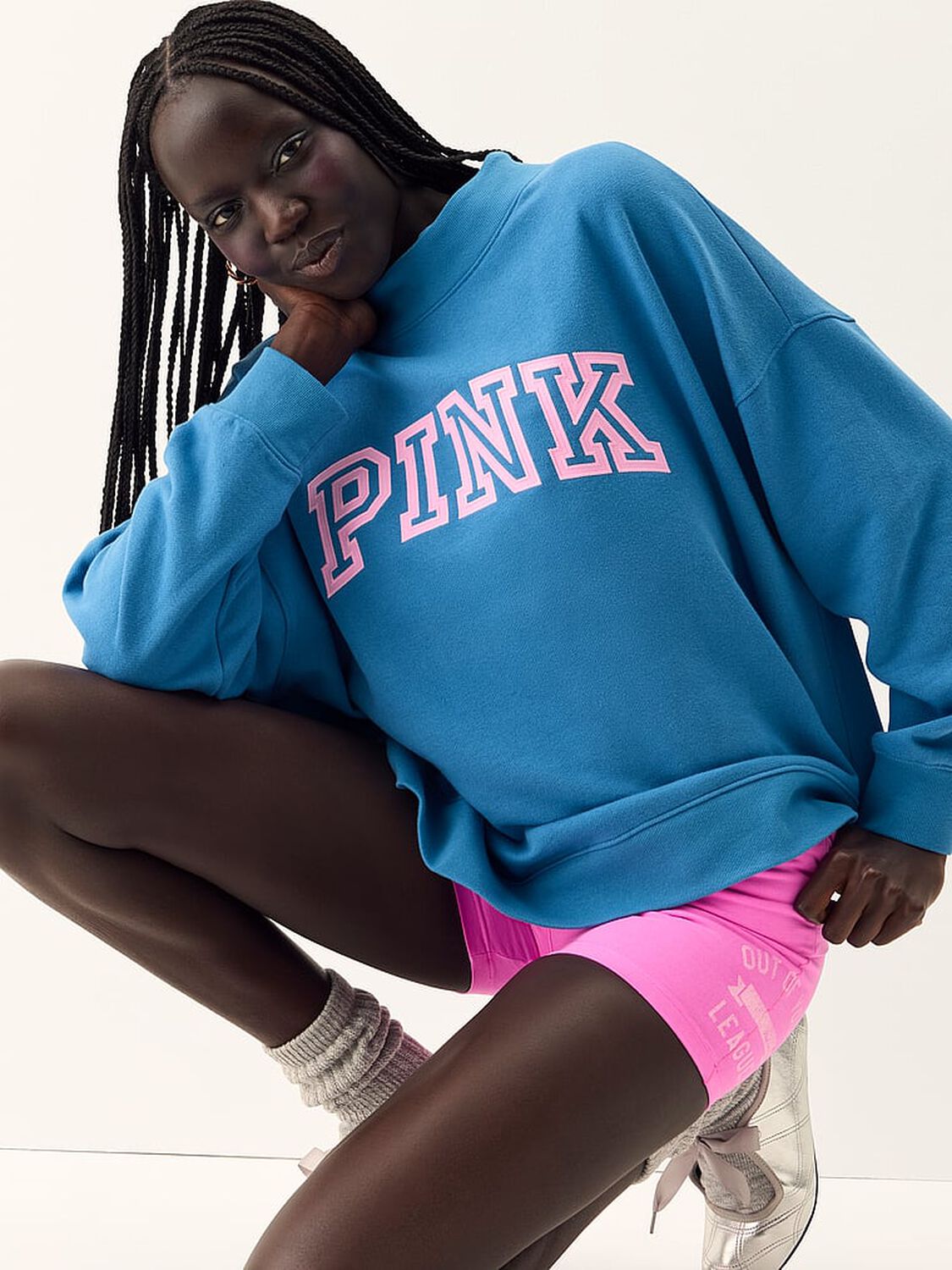 vs Pink Campus Fleece&trade; Oversized Mock-Neck Sweatshirt Varsity Blue 4 of 4 