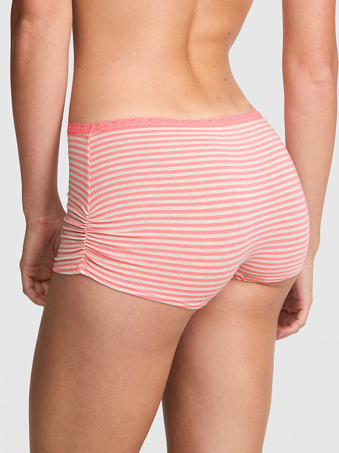 vs Pink Cotton Dorm Boyshort Panty Heather Frosted Coral Stripe Print 2 of 3 