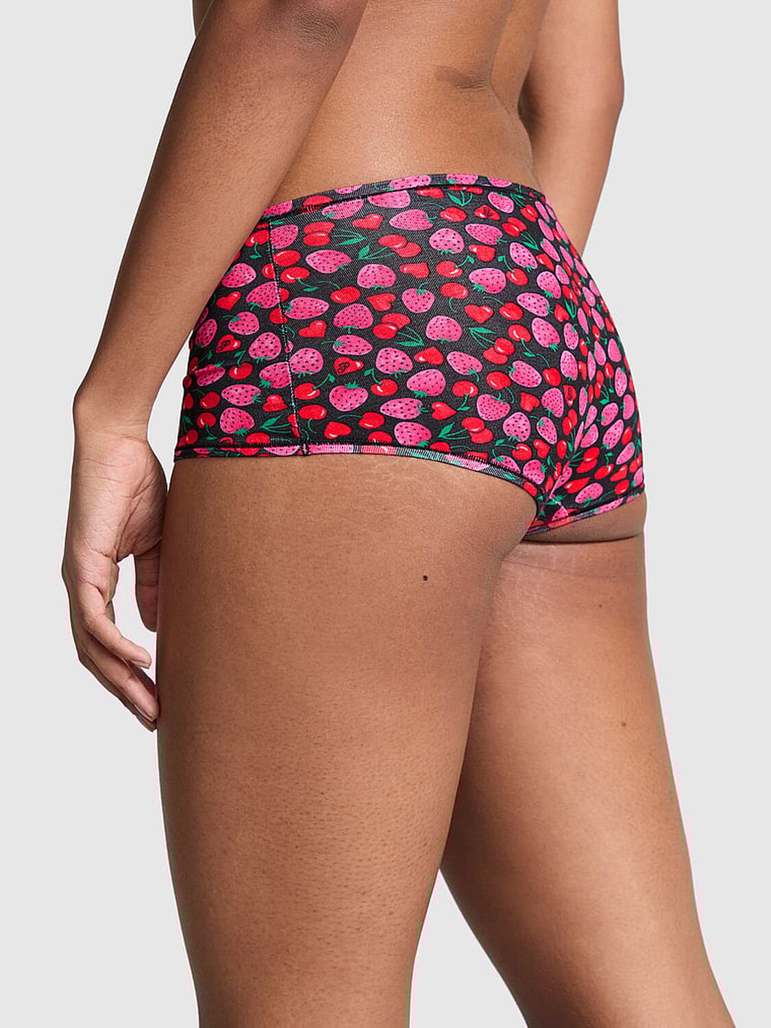 vs Pink Cotton Boyshort Panty Pure Black Cherry Strawberry Print 2 of 3 