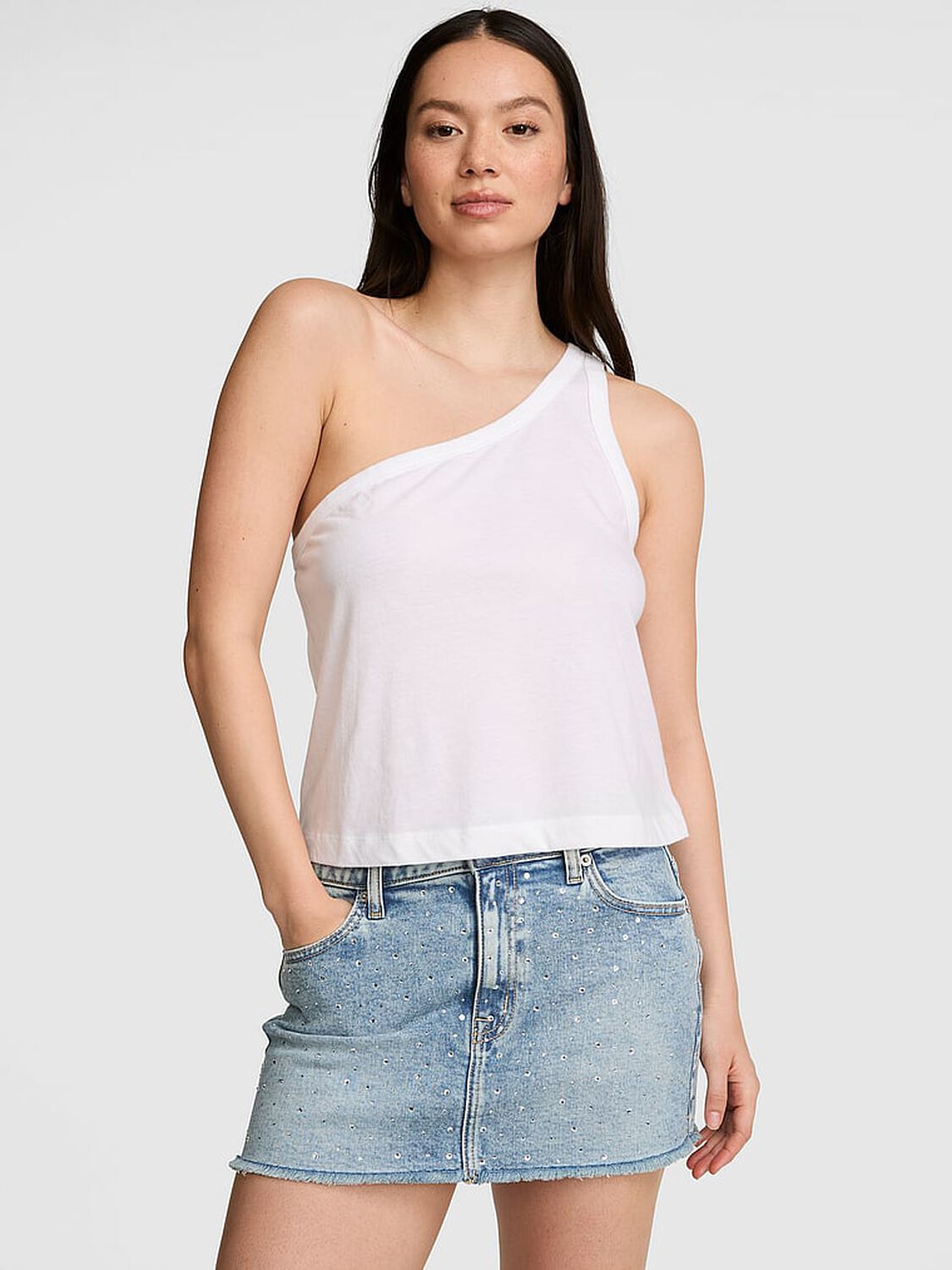 vs Pink Dream Jersey One-Shoulder Tank Top Vs White 1 of 3 