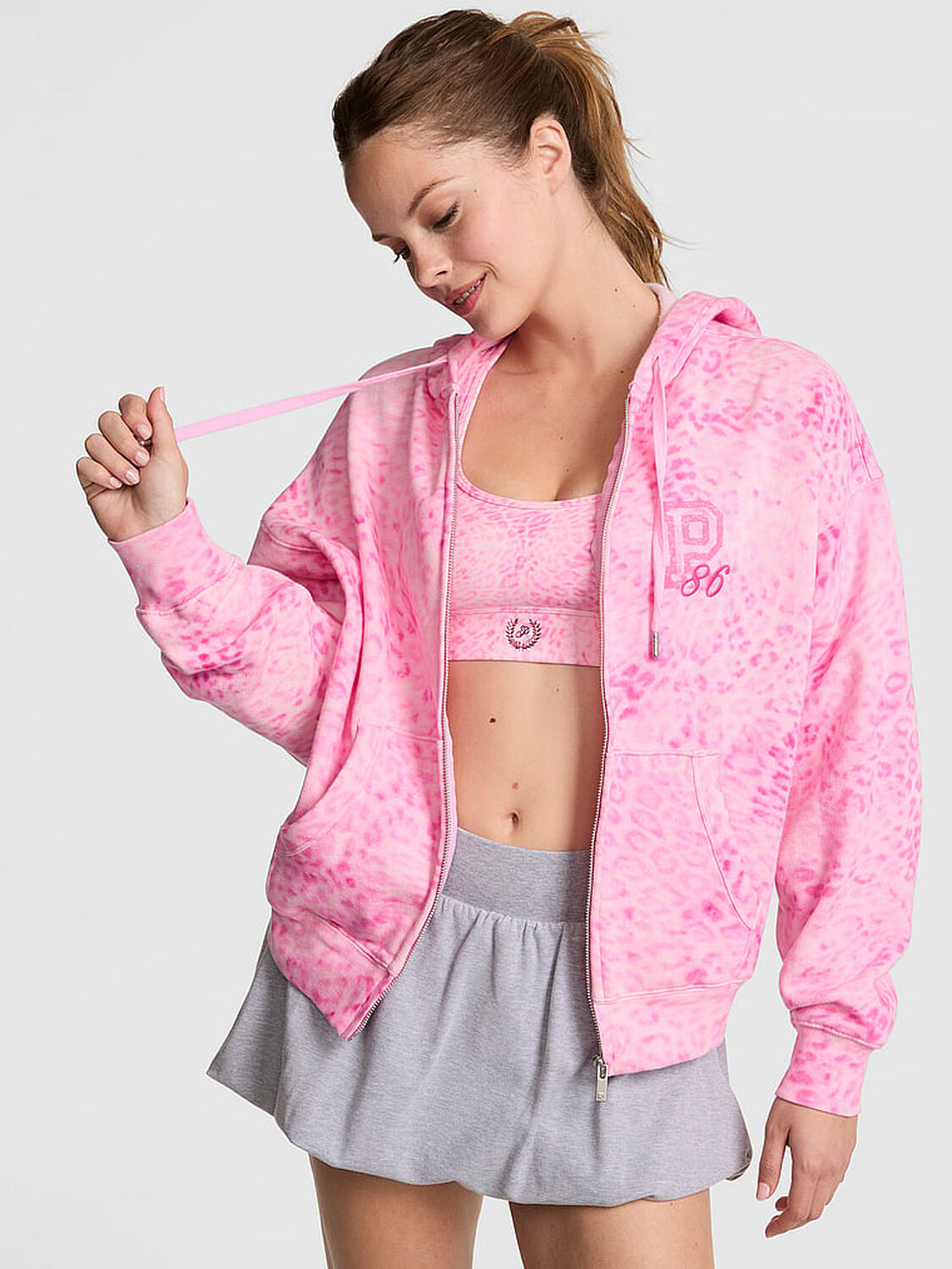pink Pink Campus Fleece&trade; Full-Zip Hoodie Pink Leopard 1 of 2 