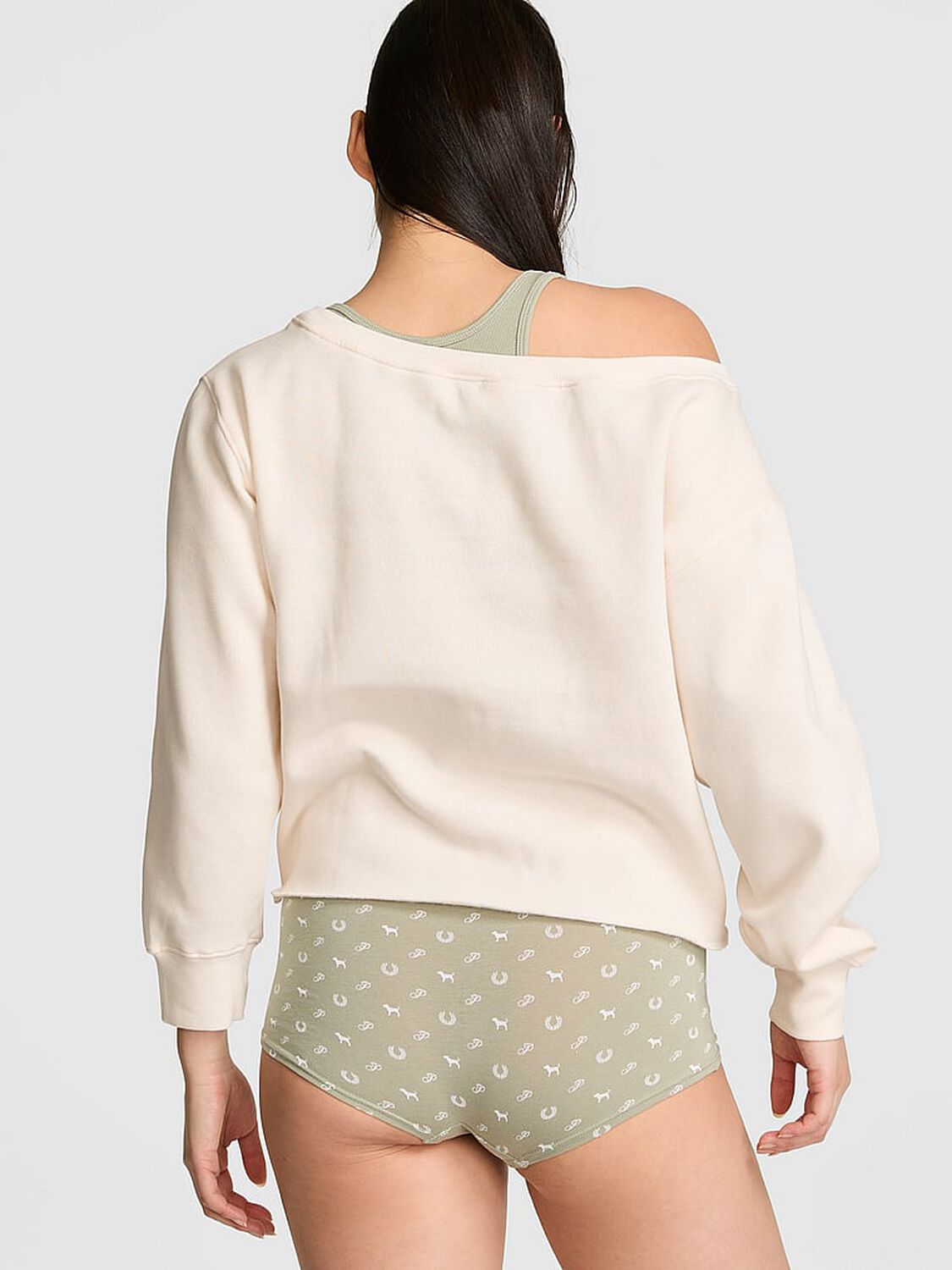 vs Pink Campus Fleece&trade; Rib Off-The-Shoulder Sweatshirt Winter White 2 of 3 
