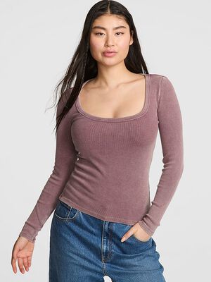 Vintage Ribbed Scoop Long-Sleeve Tee